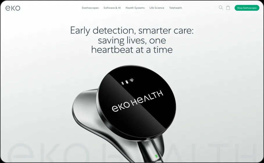 Eko Health website with the digital stethoscope