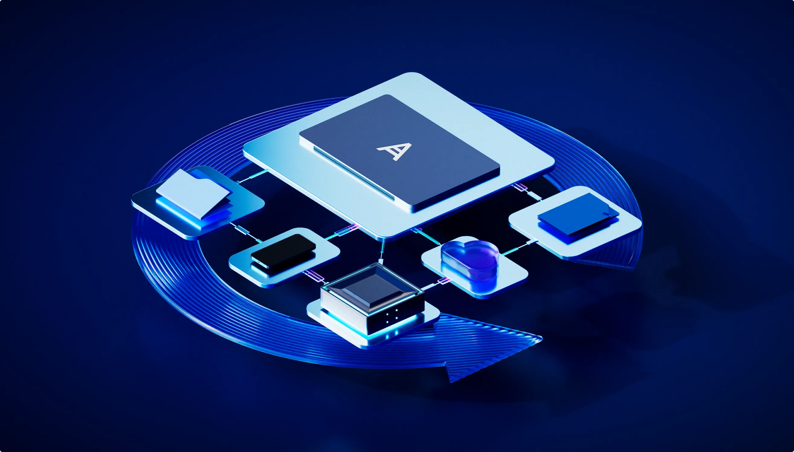 Acronis keynote presentation slide with 3D scene