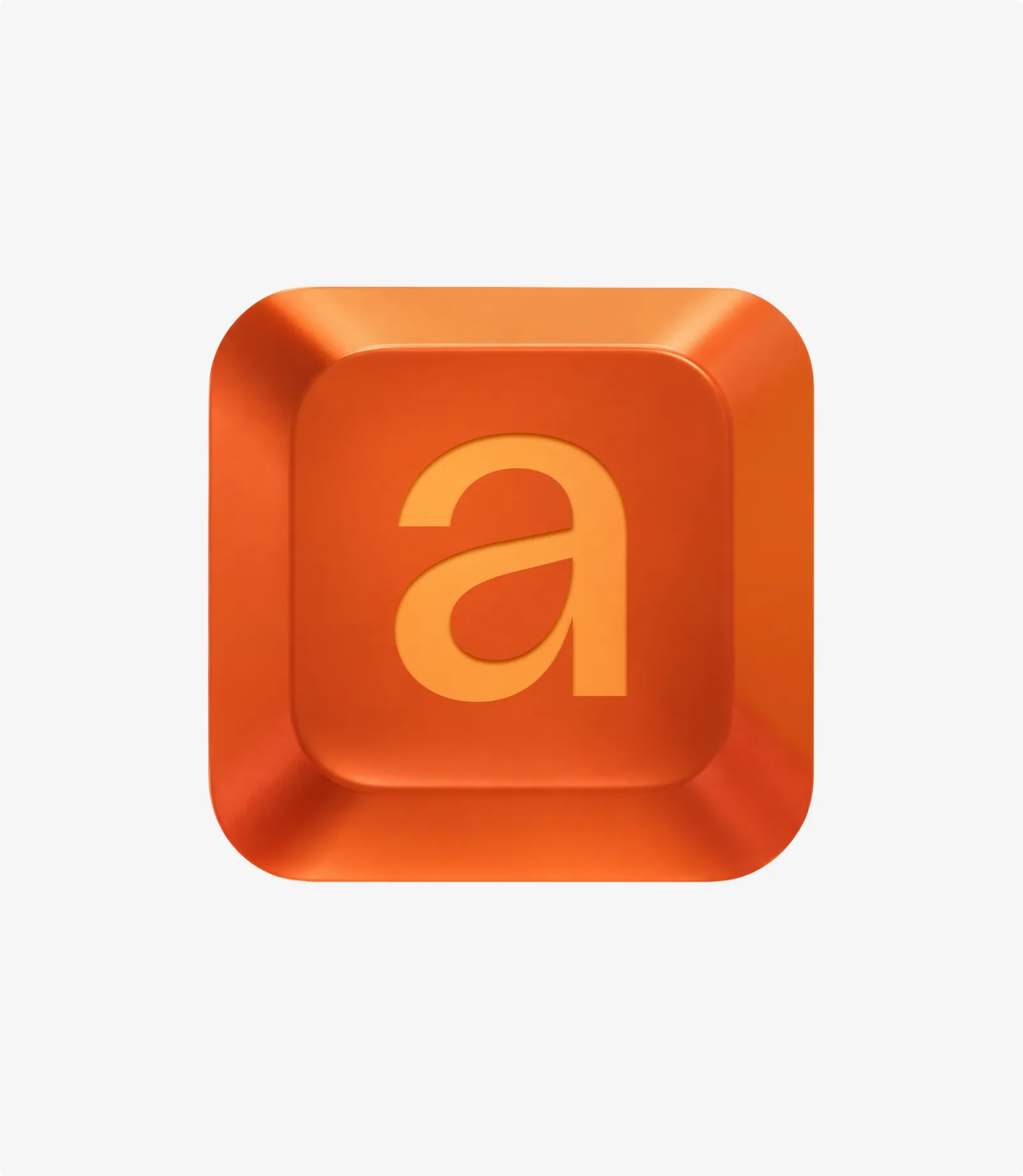 The Afternoon mark, a lowercase a on a glossy orange keycap, on light gray