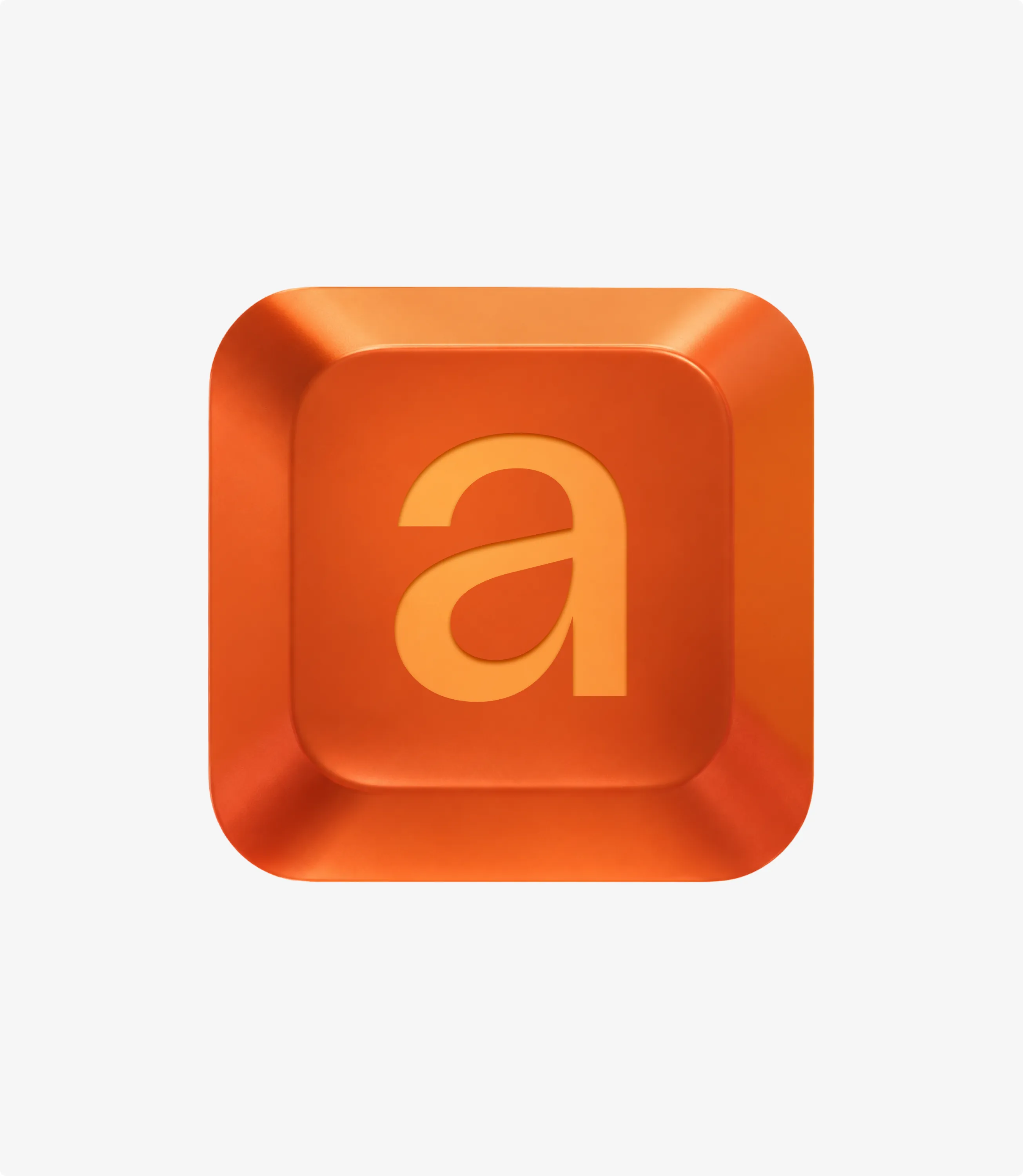 The Afternoon mark, a lowercase a on a glossy orange keycap, on light gray