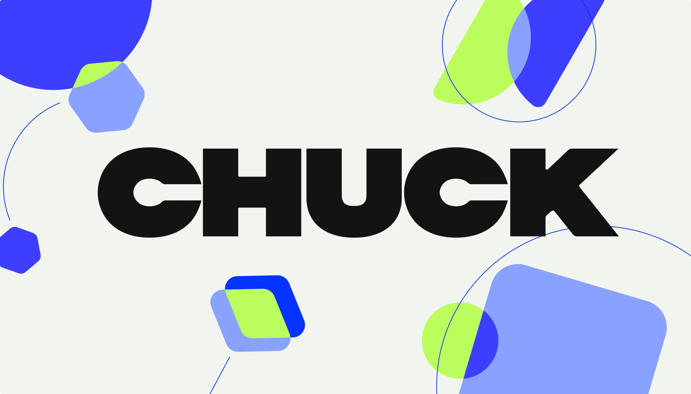Chuck wordmark hero with blue and neon green shapes