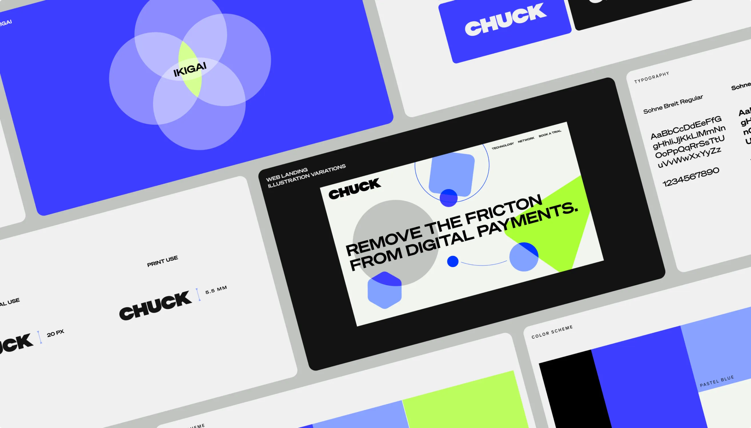 Chuck brand guidelines spread with payment card