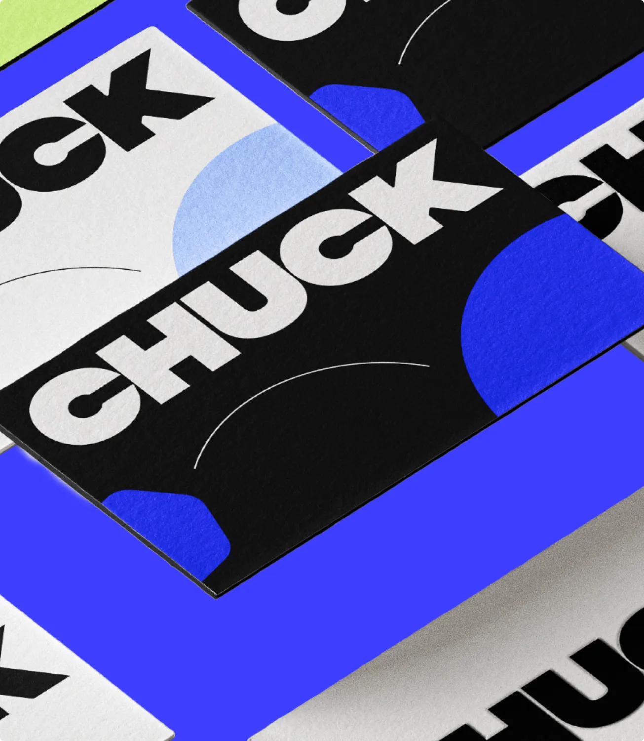 Chuck business cards on blue