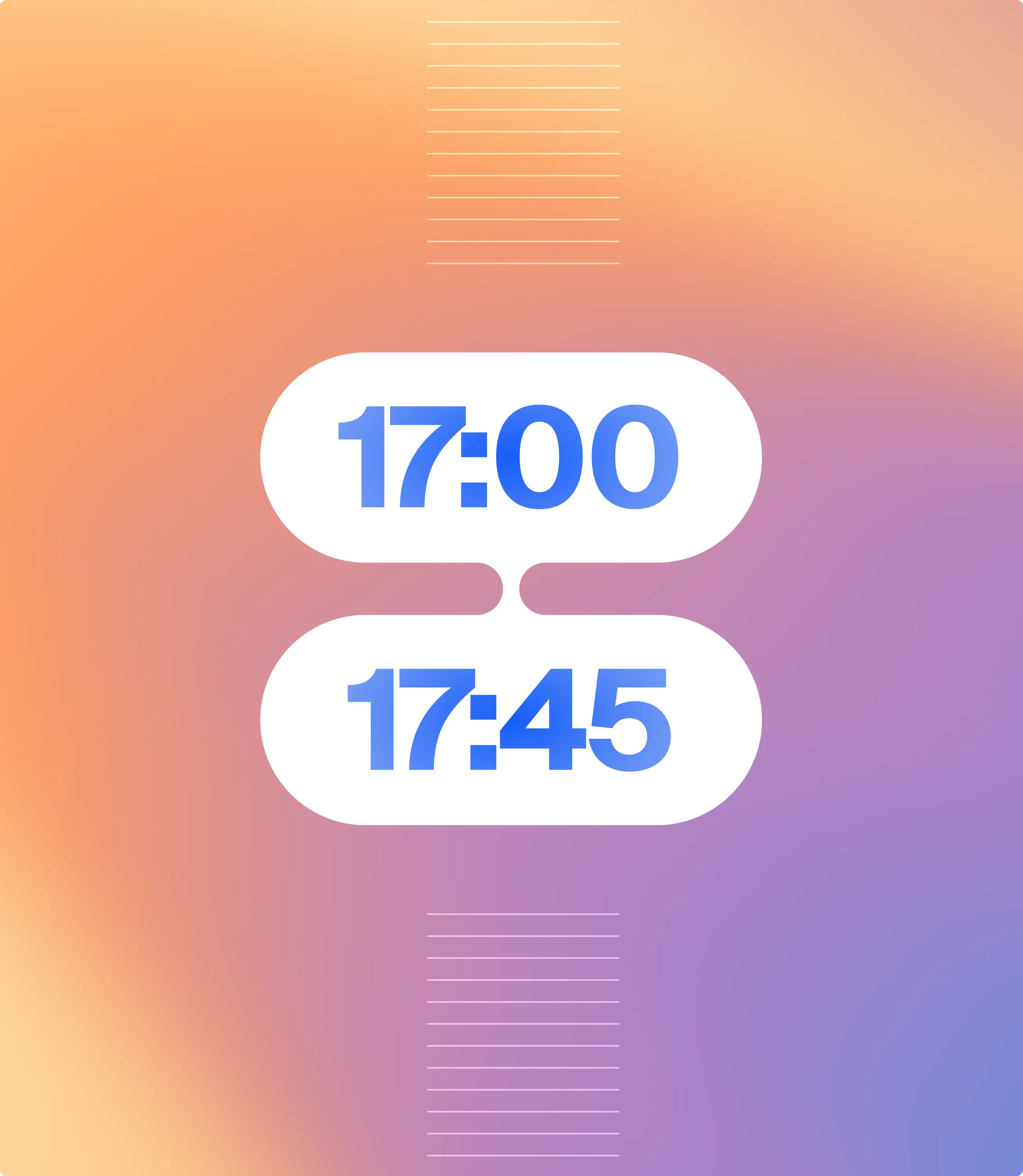 Two rounded time cards marking a call that runs from 17:00 to 17:45