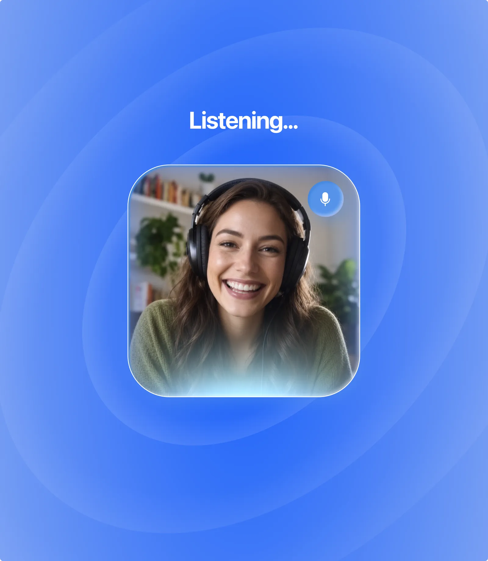 Listening state: a participant’s video tile with a live microphone badge under the word “Listening”