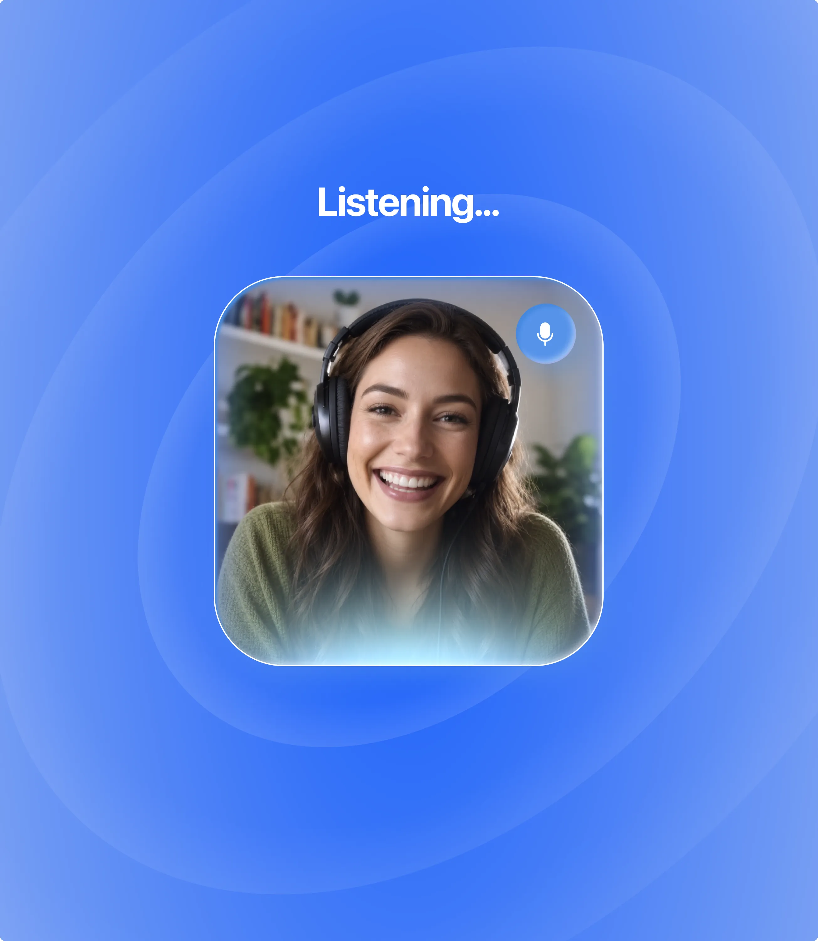 Listening state: a participant’s video tile with a live microphone badge under the word “Listening”