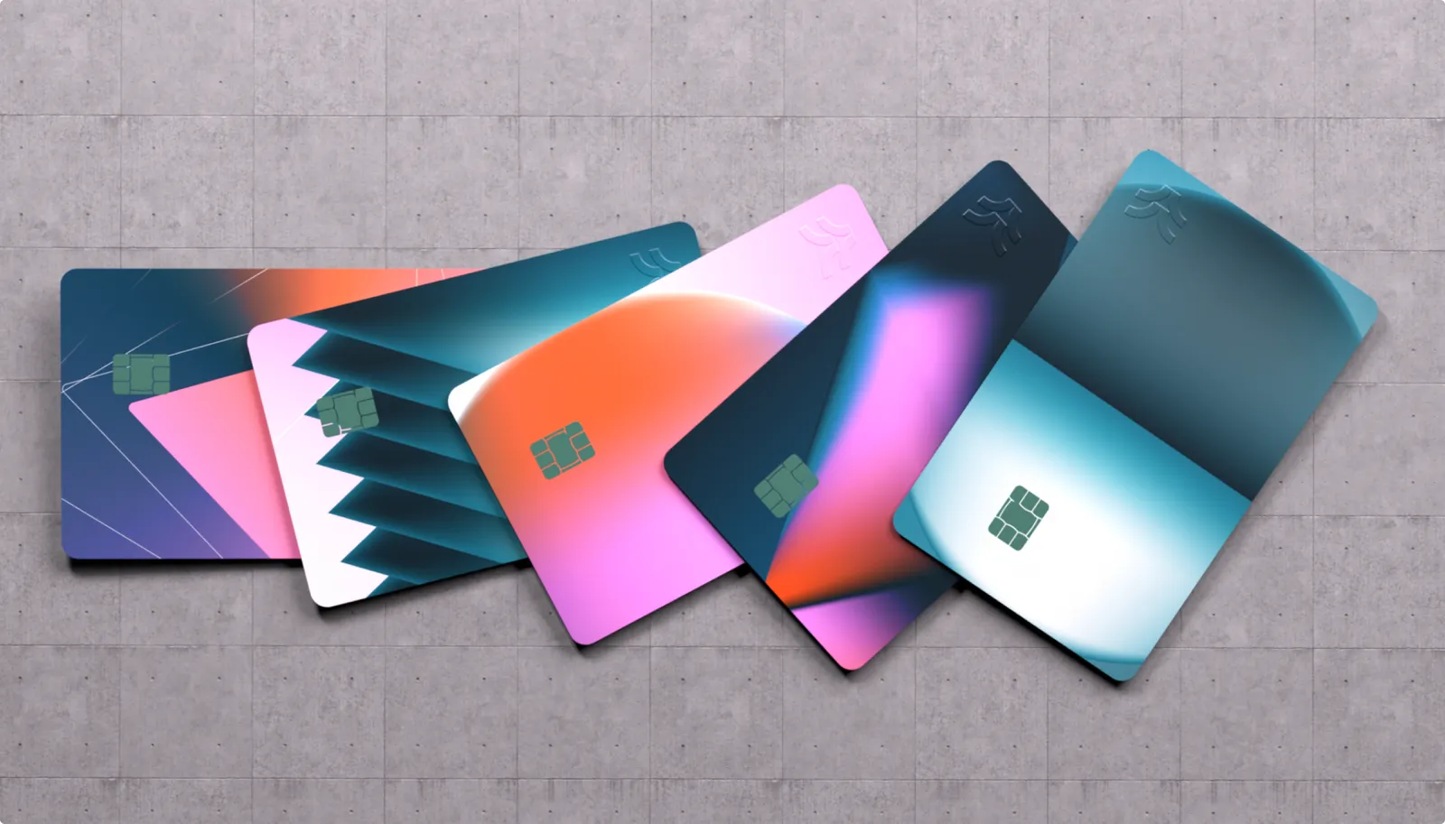 Deserve gradient cards fanned on concrete