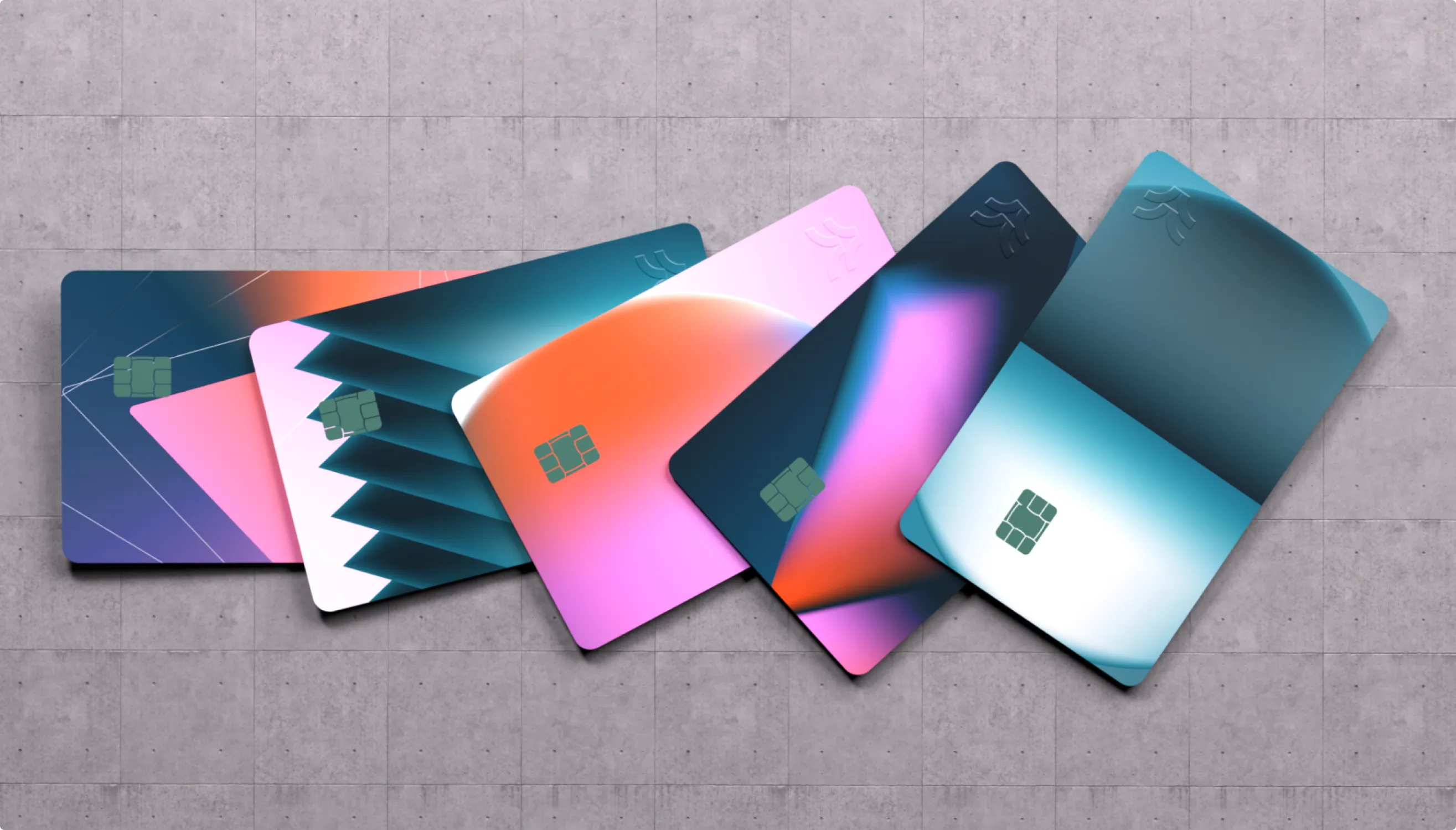 Deserve gradient cards fanned on concrete