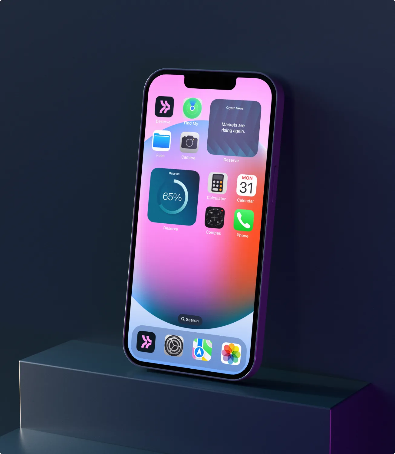 Deserve app UI on a phone, dark scene