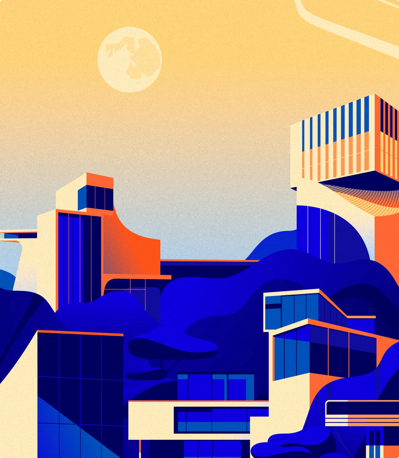 Futurproof retrofuturistic city illustration
