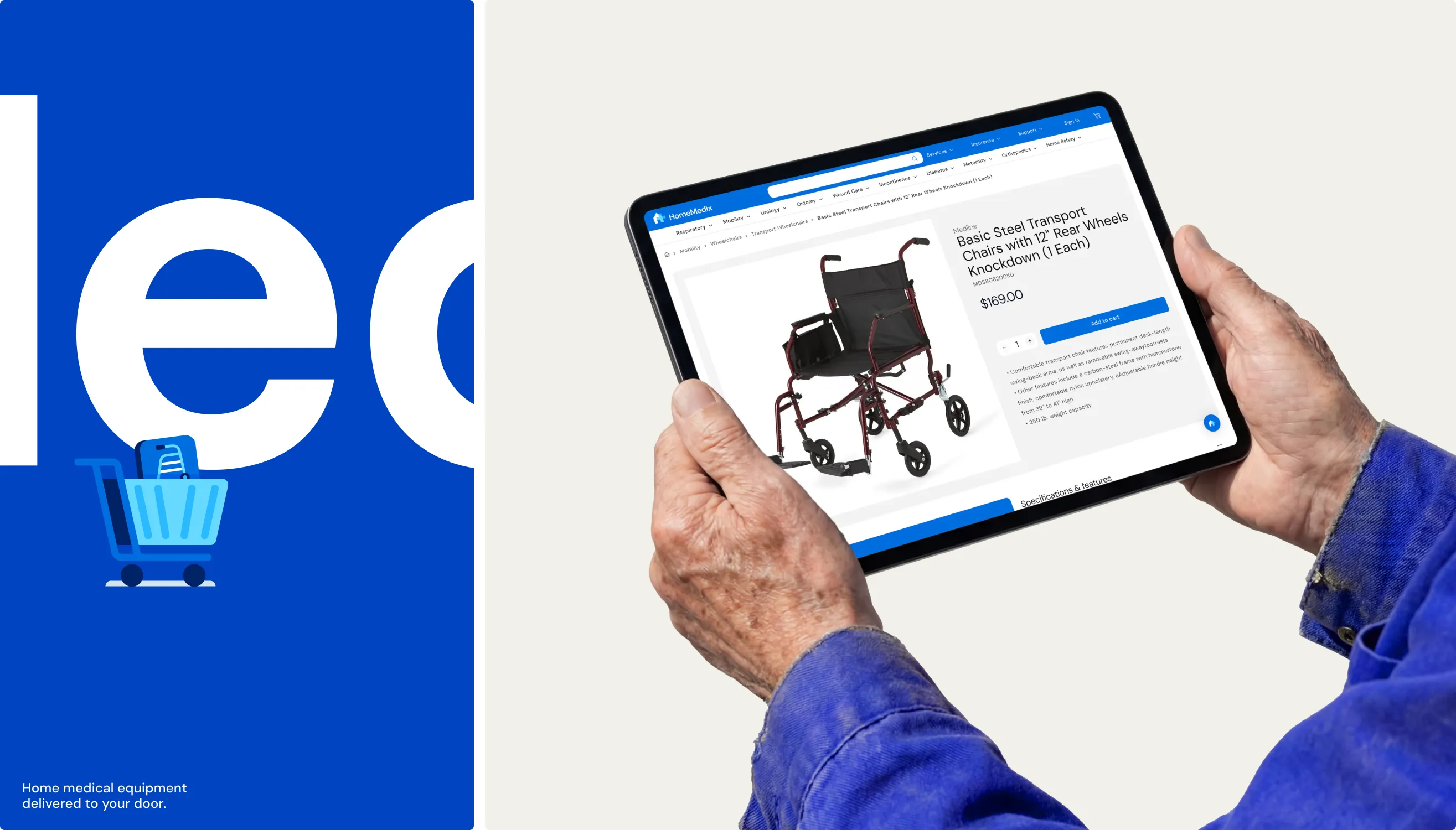 HomeMedix tablet experience: home medical equipment delivered to your door