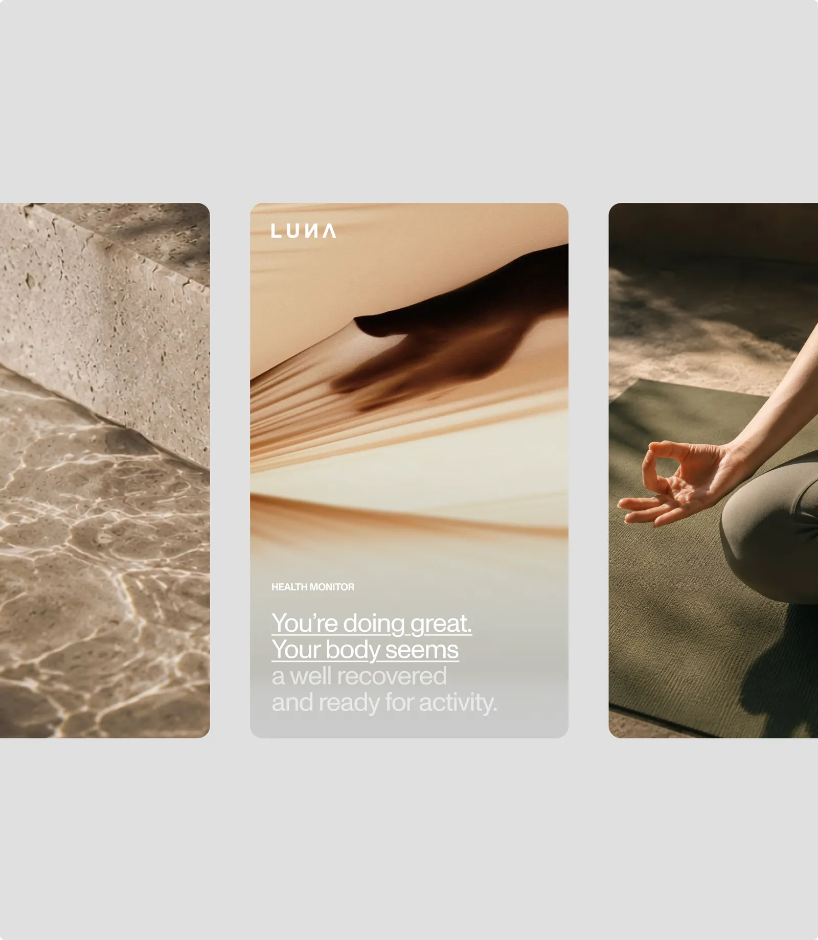 Luna brand screens with soft, natural photography