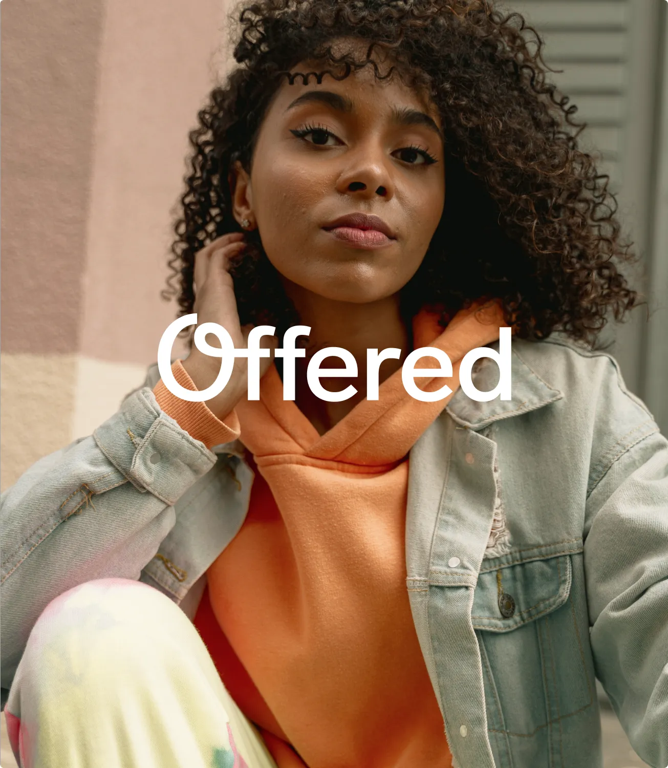 Offered wordmark over a lifestyle photo