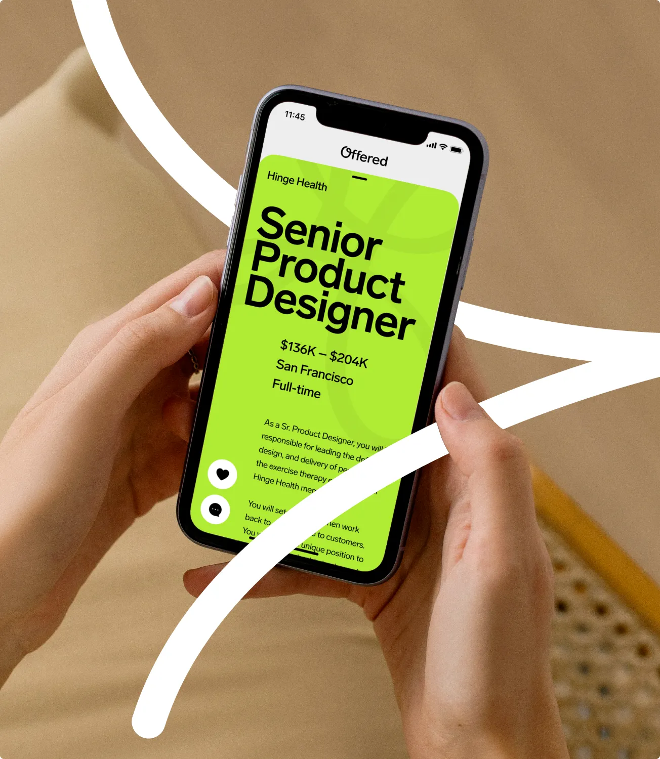Offered app job cards on a phone