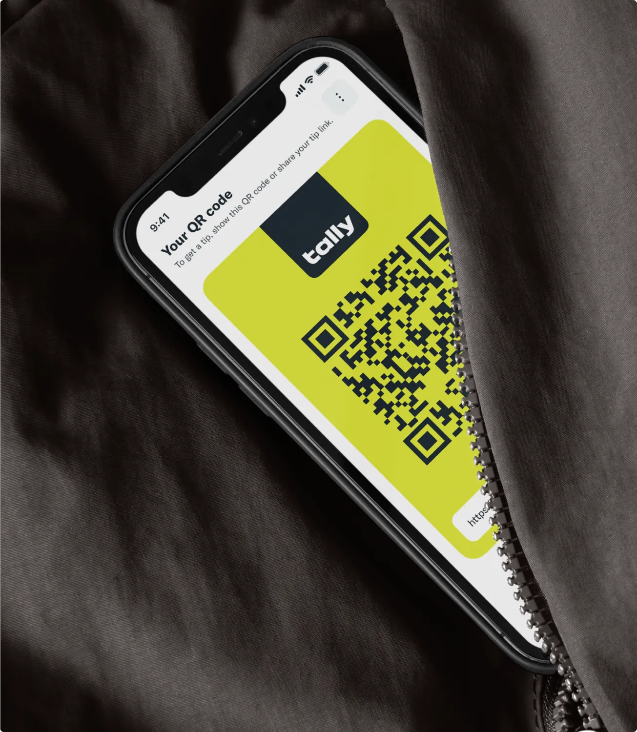 Tally mobile app on a smartphone mockup