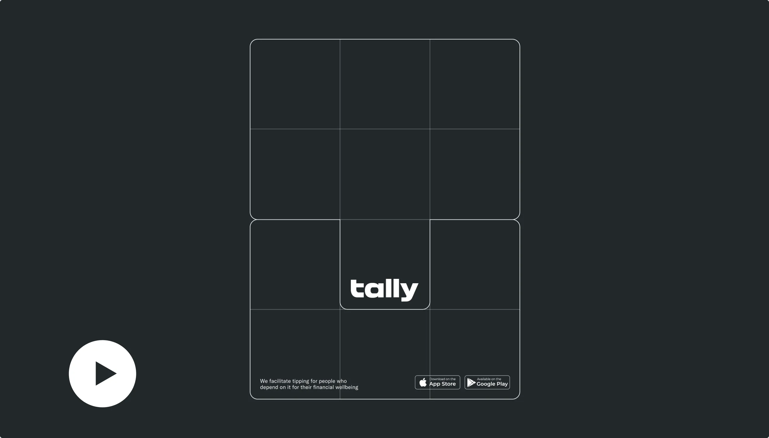 Dark Tally video placeholder frame with the tally wordmark