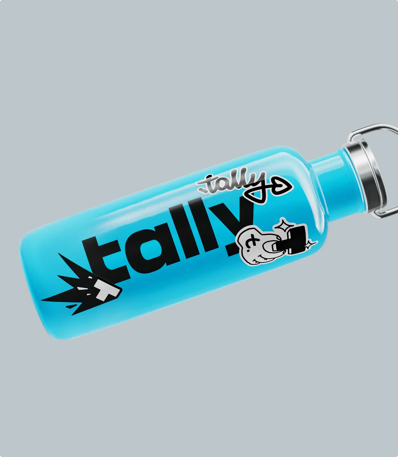 Blue Tally-branded water bottle