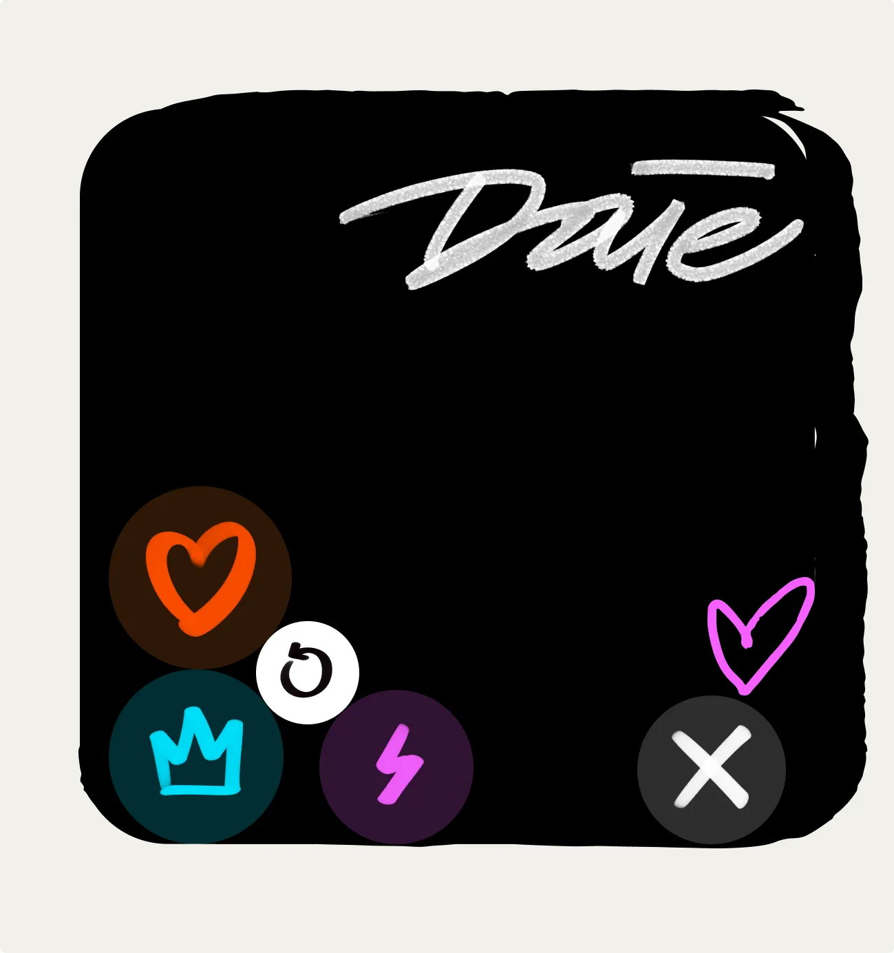 Hand-lettered Date graphic with circular BLK app action buttons