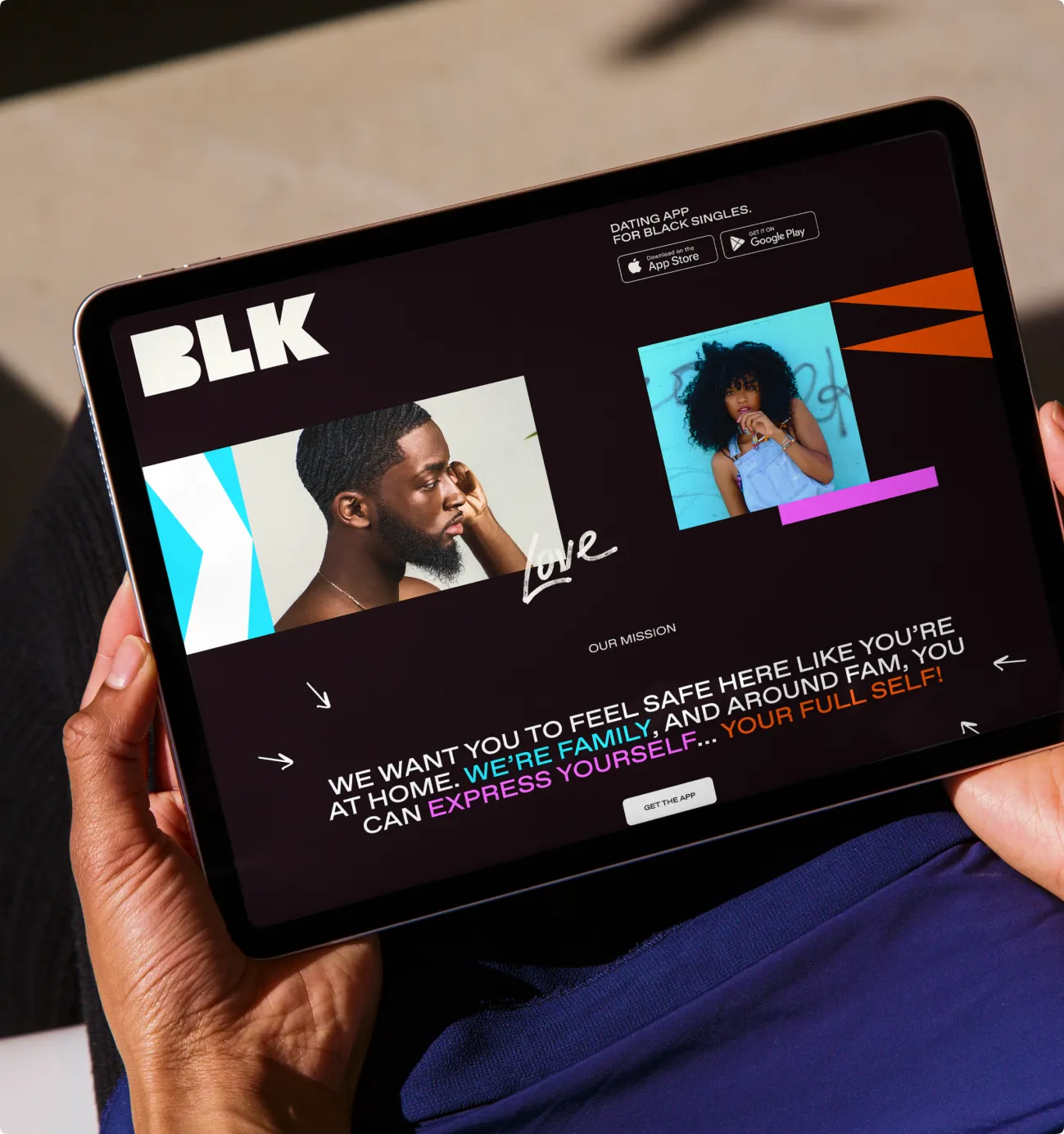 BLK website held on a tablet showing the mission statement