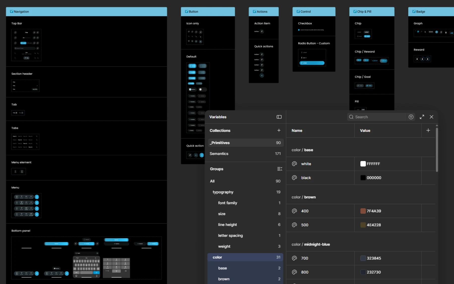 Logitech design system components and interface controls.