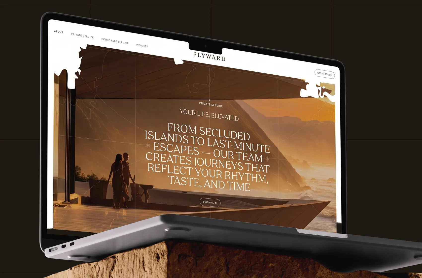 Flyward travel website shown on a laptop