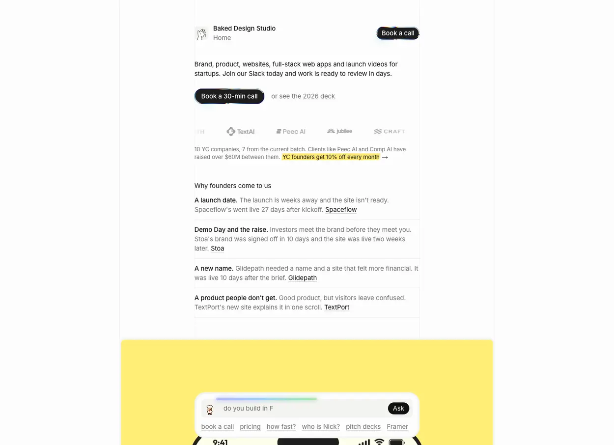 The Baked Studio website